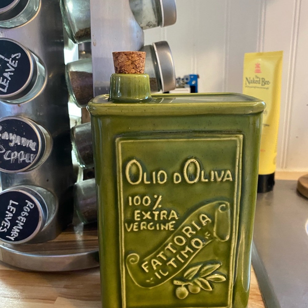 Anthropologie Green Ceramic Food Storage Container